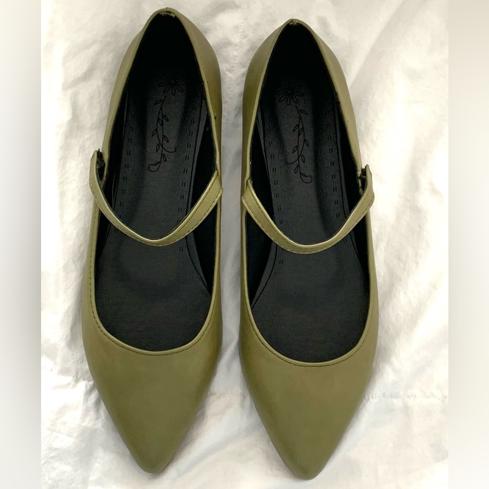 Olive Green Mary Jane Flats